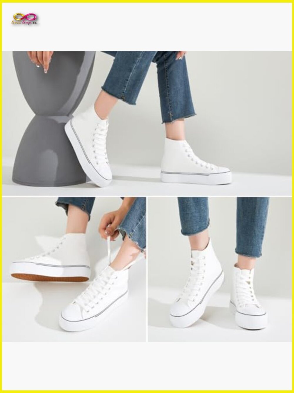 High Top Platform Sneakers Canvas Lace Up Retro Y2K Chic Casual Walking Shoes - Picture 2 of 7